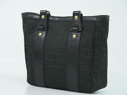 Authentic Fendi Zucchino Tote Handbag Canvas Black 8bh161 Zucchino Bag Pre-owned