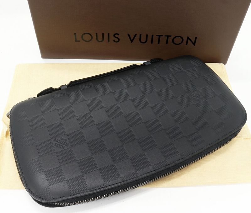 Louis Vuitton Round Zipper Long Wallet With Change Pocket Clutch Bag Damier