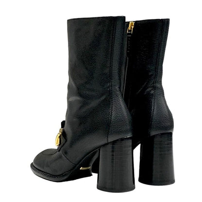 Gucci Boots Short Boots Shoes Chain Belt Leather Black Gold