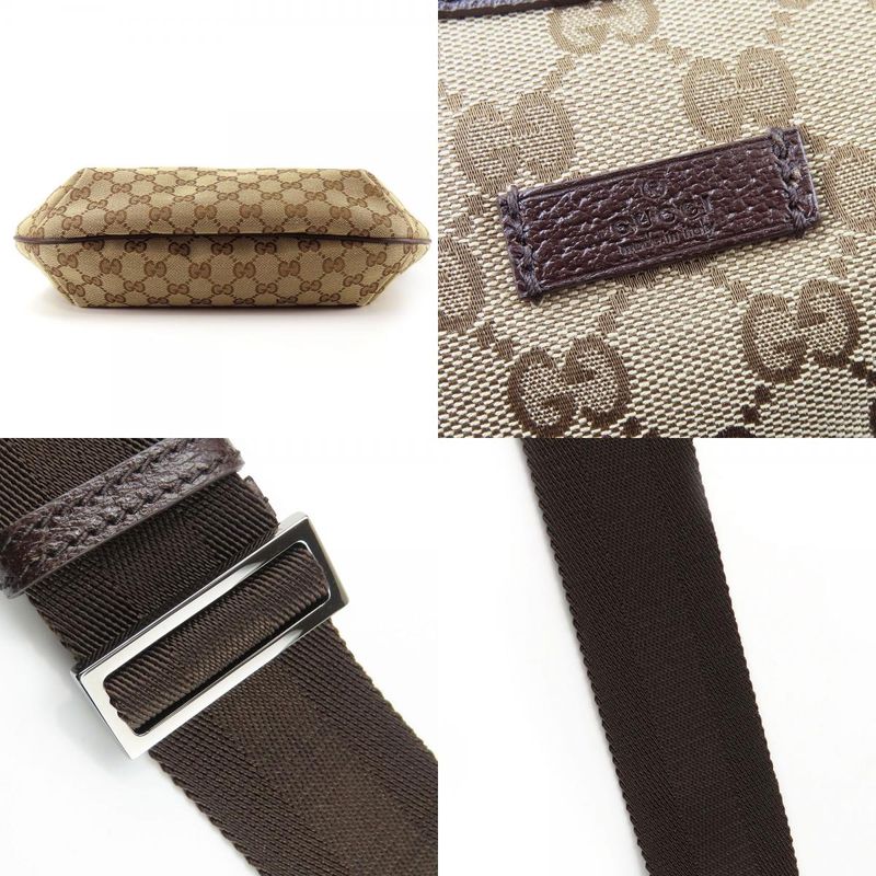 Gucci Shoulder Bag 181092 GG Canvas Leather Beige Brown Silver Hardware