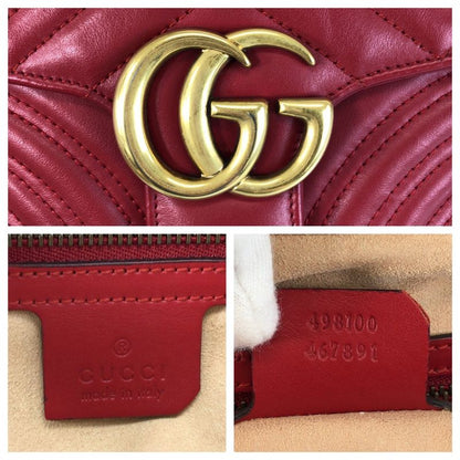 Gucci GG Marmont Red Gold Hardware Leather 498100 Shoulder Bag Pochette Women