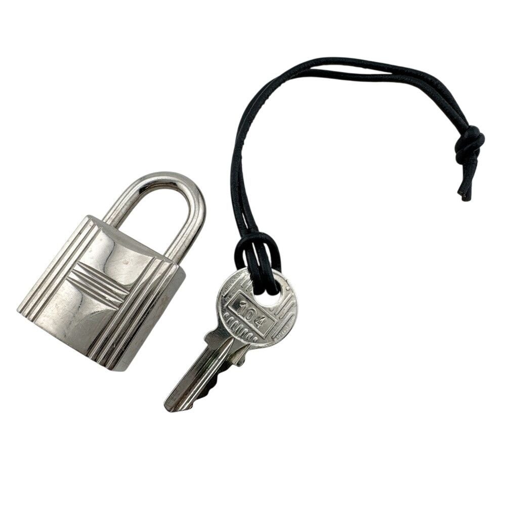 Hermes Cadena 104 Padlock Leather Necklace Charm Bag Silver