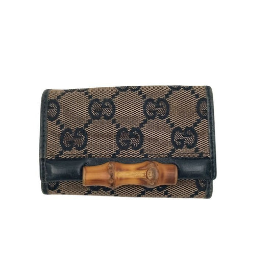 Gucci Key Case Brown Black GG Canvas Leather 6 Rows Key Holder