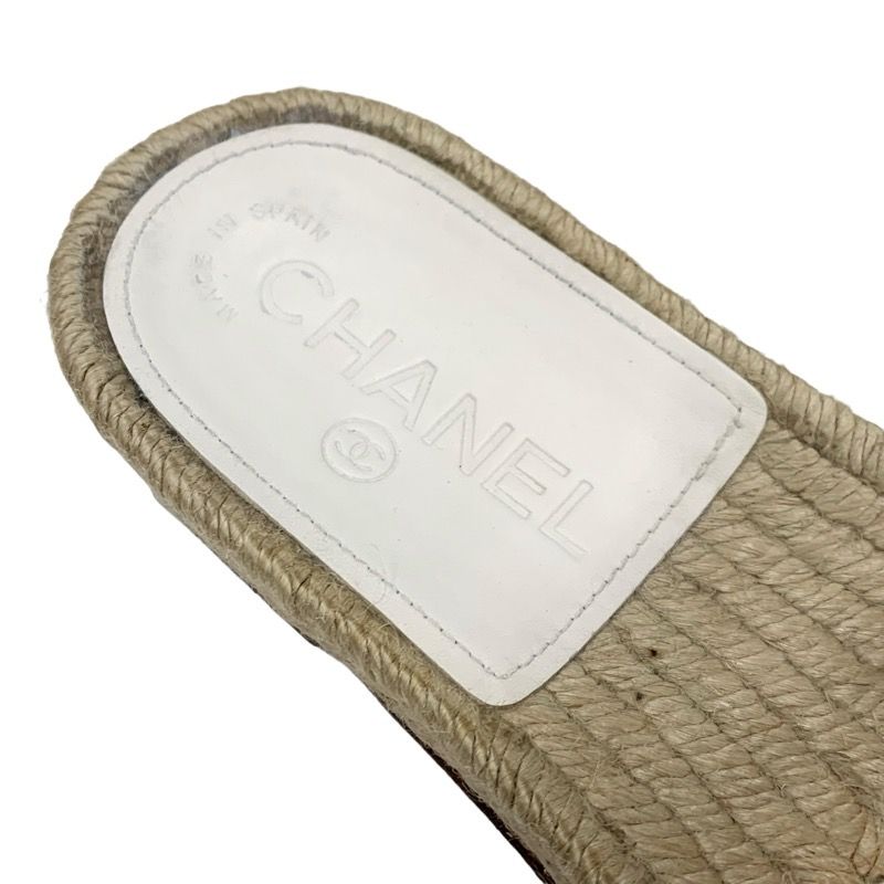 Chanel Sandals Shoes Leather White Gold Flat Sandals Coco Mark Colored Stone