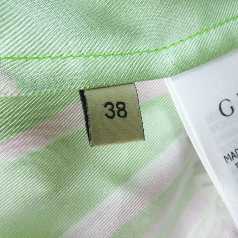 Gucci 22AW 694890 100% Silk Floral Print Short-sleeved Shirt Light Green Pink