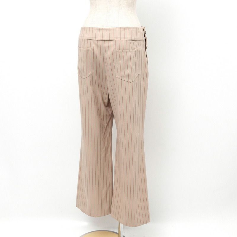 Chanel Pants Size 40 Striped Pattern CC Logo Coco Mark Button Made In Italy