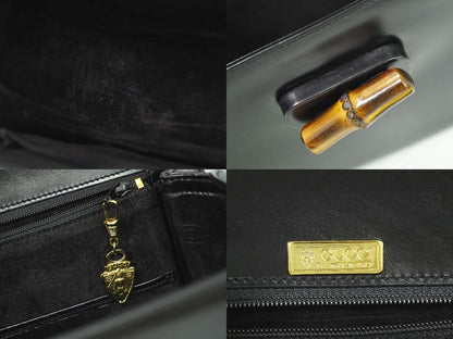 Authentic Gucci Bamboo 2WAY Shoulder Bag Handbag Pochette Leather Black Bamboo