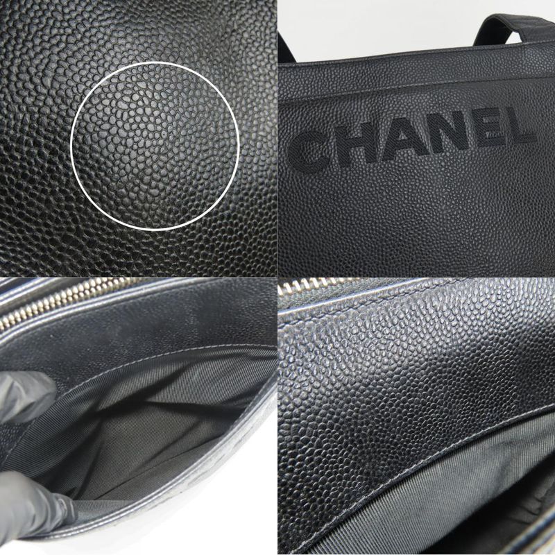Chanel Tote Bag Caviar Skin Black Gold Hardware Shoulder Logo Embroidery 4th