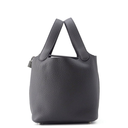 Hermes Handbag Picotin Lock PM Ardoise Silver Taurillon Clemence