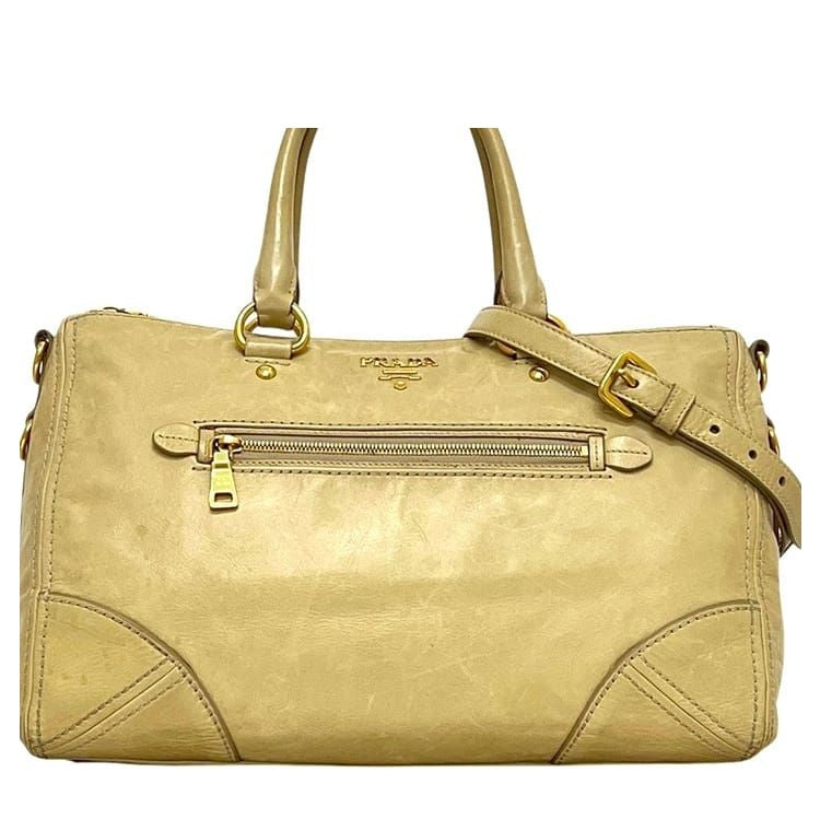 Prada 2-Way Tote Bag 173 Leather Vitello Shine Yellow Beige