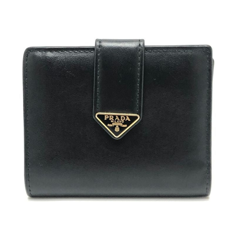Prada Bifold Wallet with Triangular Plate 1 Mv204 Leather Black