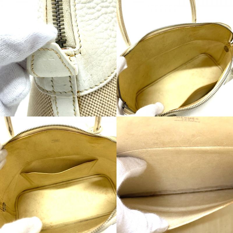 Hermes Handbag Bollide 35 Toile Ash White