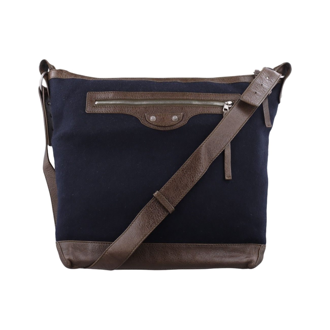 Balenciaga Day Line Navy Brown Canvas Leather .3082 Tote