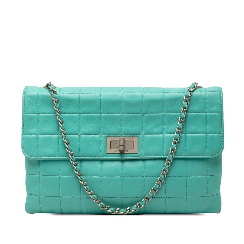 Chanel 2.55 Choco Bar Chain Shoulder Bag Turquoise Blue Lambskin