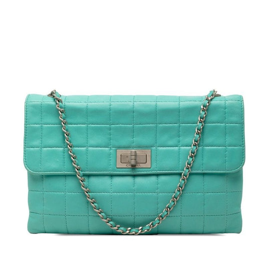 Chanel 2.55 Choco Bar Chain Shoulder Bag Turquoise Blue Lambskin