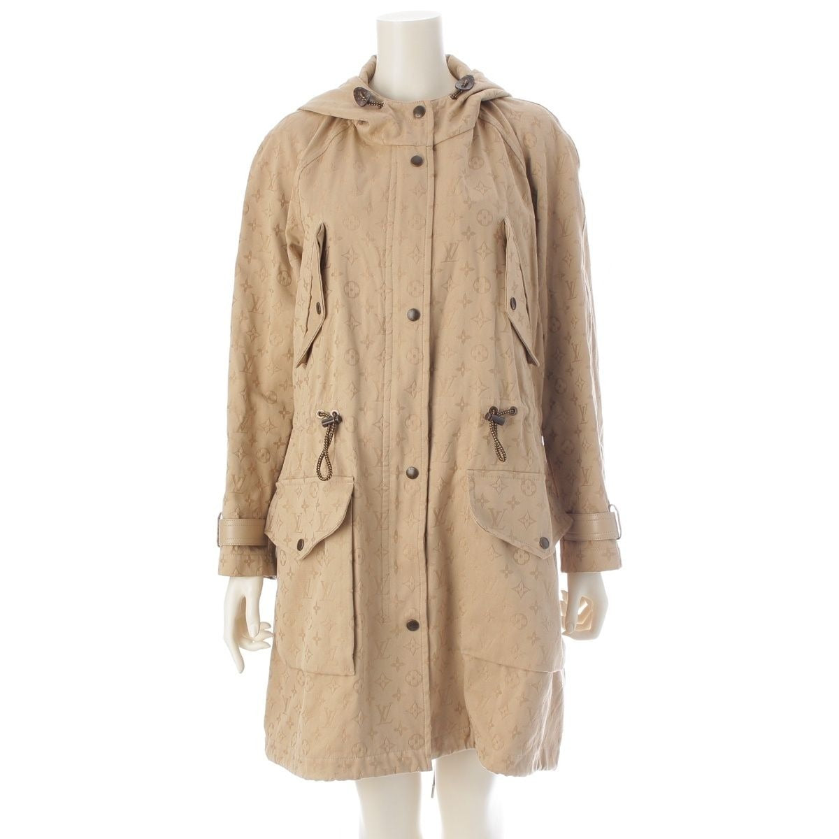 Louis Vuitton Monogram All Over Pattern Jacquard Gabardine Hooded Mod Coat Zrq