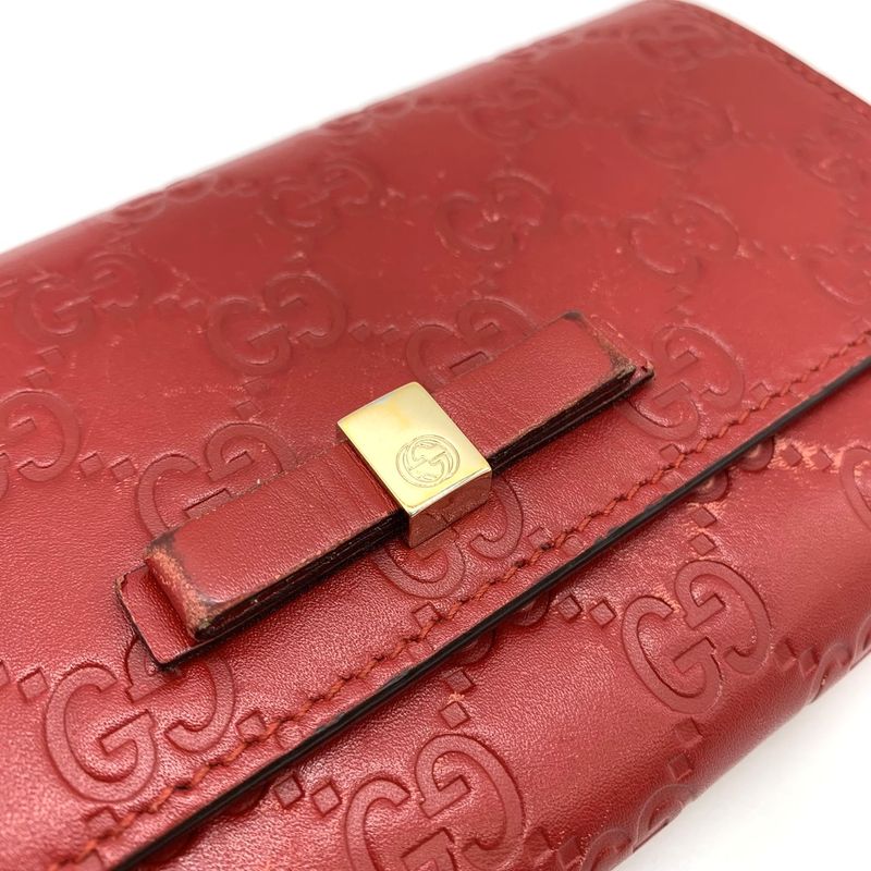 Gucci 388679 Guccissima Wallet Leather Red Women's Fashion Accessories