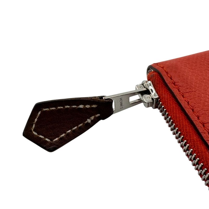 Hermes Azap Compact Silk Quinn Coin Case Wallet Branded Coin Purse Red Ladies