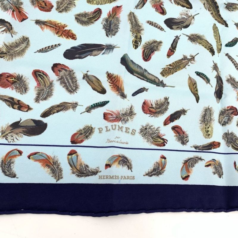 Hermes Carré 40 Plumes Feathers Navy And Blue 100% Silk Scarf