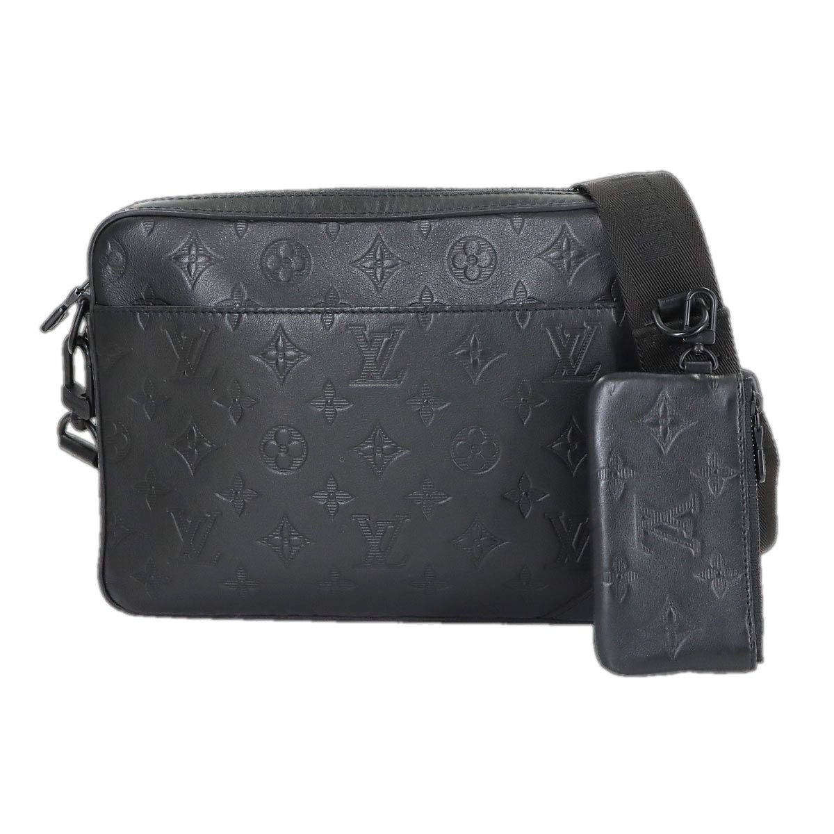 Louis Vuitton Monogram Shadow Duo Messenger Shoulder Bag Leather Black