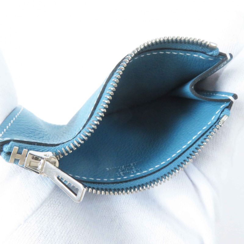 Hermes Constance Slim Verso Silver Hardware Evercolor Coin Case Sun New Blue