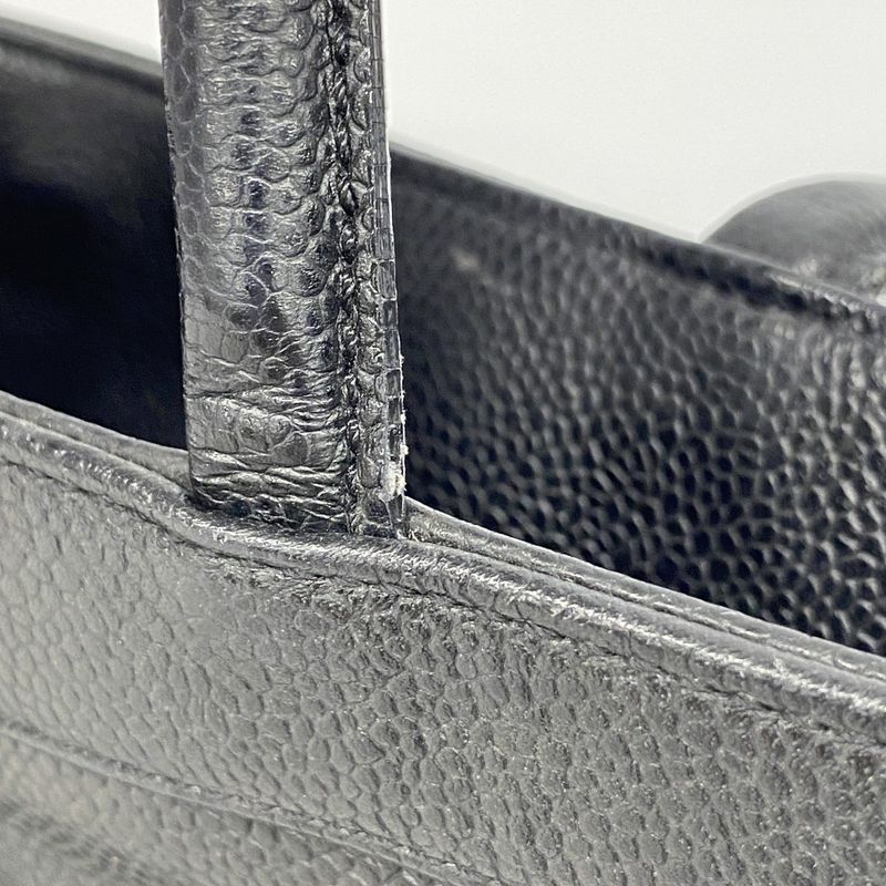 Chanel Handbag Caviar Skin Black Gold Hardware Women