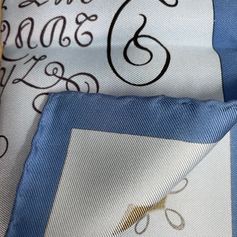 Hermes Calligraphy Art Scarf Silk Blue