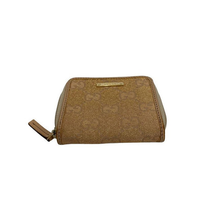 Gucci GG Pattern Logo Hardware Canvas Leather Round Zip