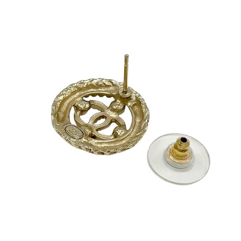 Chanel Earrings Coco Mark Pearl Round Gold