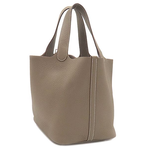 Hermes Handbag Picotin Lock MM Taurillon Clemence Etoupe Silver Hardware Glaze