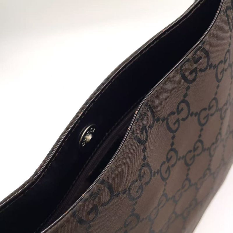 Gucci GG Canvas Leather X Canvas Gray Brown Shoulder Bag Silver 001 3166