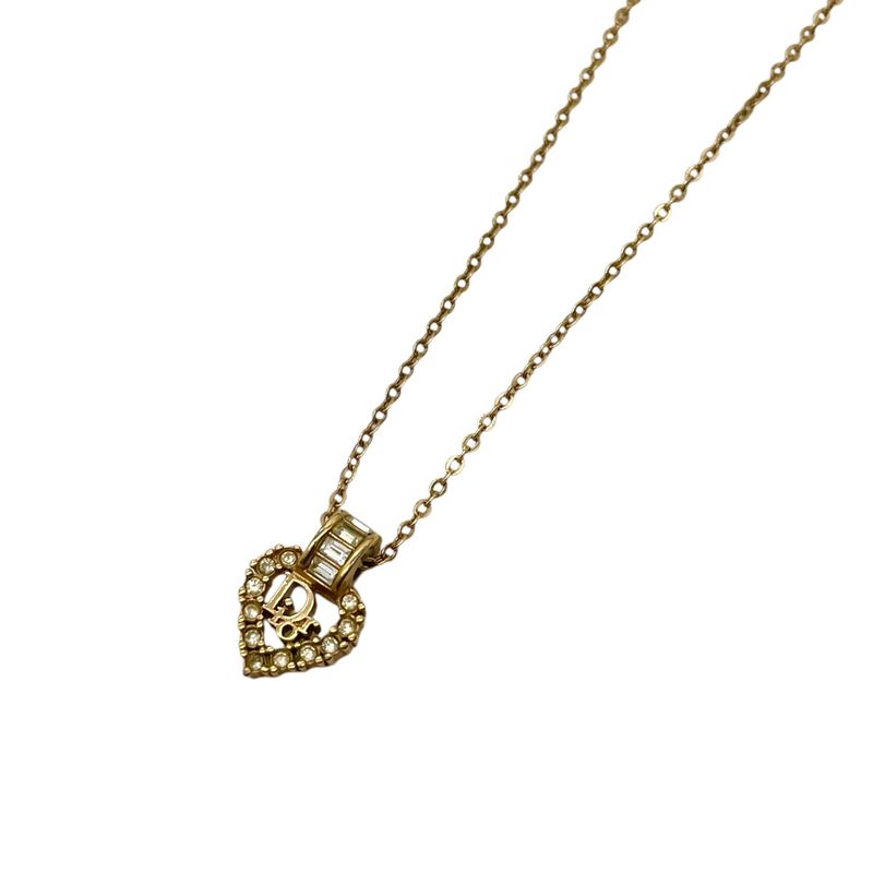 Christian DIOR Necklace Vintage Heart Rhinestone Gold