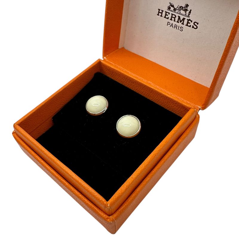 Hermes Eclipse Pierced Earrings Eclipse Earrings Silver and White on Both Ears