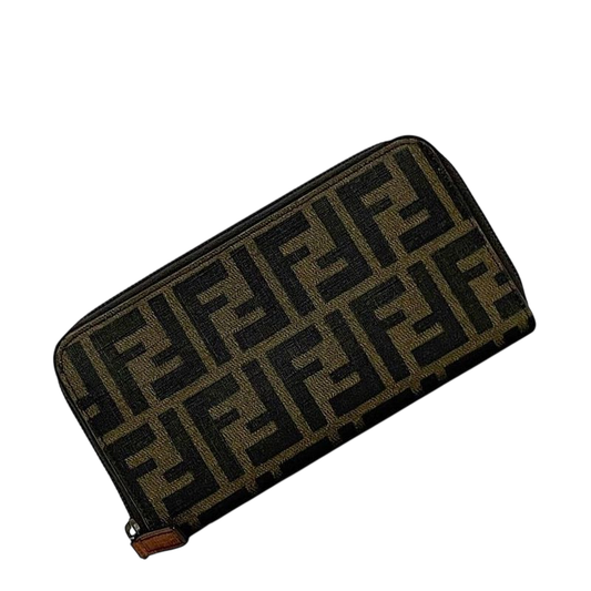 Fendi Round Zipper Long Wallet Khaki Green Zucca Excellent Condition Wallet