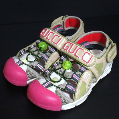 Gucci Mesh Velcro Sandals 570440 Size 34 Beige Multicolor Women Used