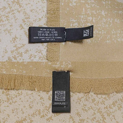 Chanel Large Shawl CC Mark Beige Wool Shawl Fringe Ladies Women