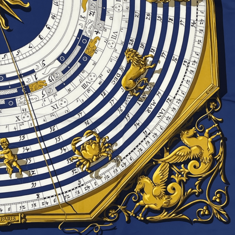 Hermes Carre 90 DIES ET HORE Astrology Silk Scarf Navy