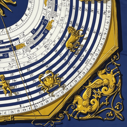 Hermes Carre 90 DIES ET HORE Astrology Silk Scarf Navy
