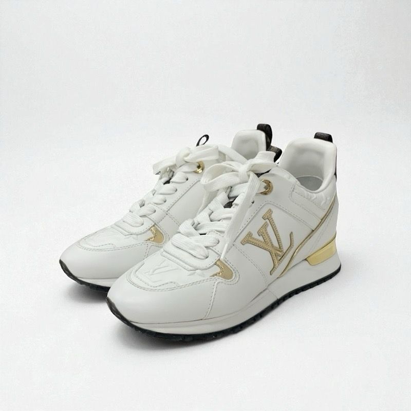 Louis Vuitton Run Away Line Monogram Sneakers Shoes Leather White Gold Brown