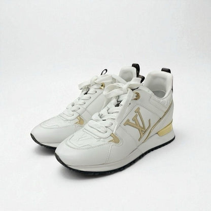 Louis Vuitton Run Away Line Monogram Sneakers Shoes Leather White Gold Brown