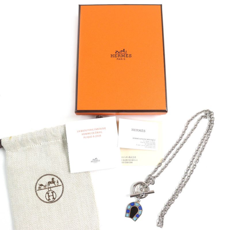 Hermes Necklace Elio Ferre A Cheval Camaille De Bleu Horseshoe Pendant Accessory