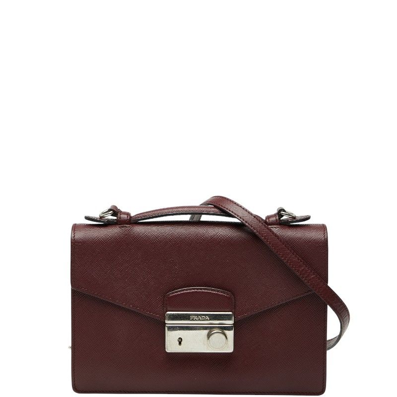 Prada Handbag Shoulder Bag 2WAY Bordeaux Wine Red Saffiano Leather Women Prada