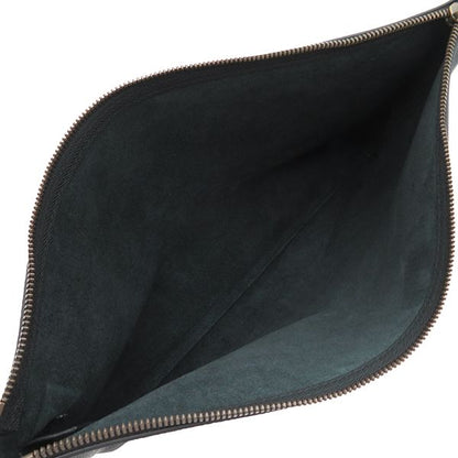 Gucci Clutch Bag Portfolio Leather Black Gold Hardware Logo Print Black 500984