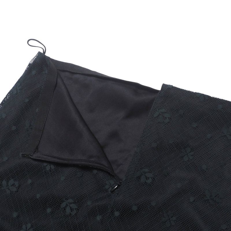 Chanel Skirt Size 40 03A Knee Length CC Logo Coco Mark Floral Lace Black Made