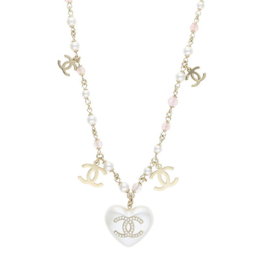 Chanel A21 B Faux Pearl Coco Mark Heart Necklace Women