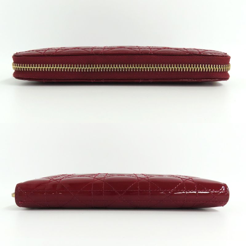 Dior Canage Round Zipper Long Wallet Lady Red Gold Hardware Charm
