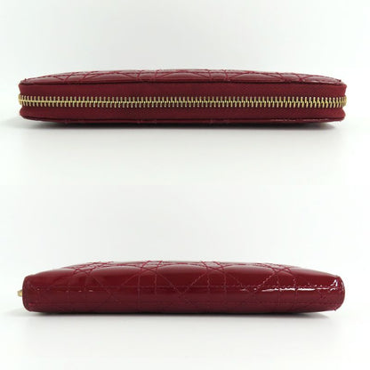 Dior Canage Round Zipper Long Wallet Lady Red Gold Hardware Charm
