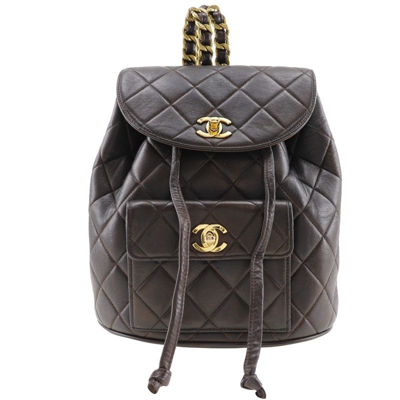 Chanel Matelasse Coco Mark Vintage Lambskin Brown Women's Backpack/daypack