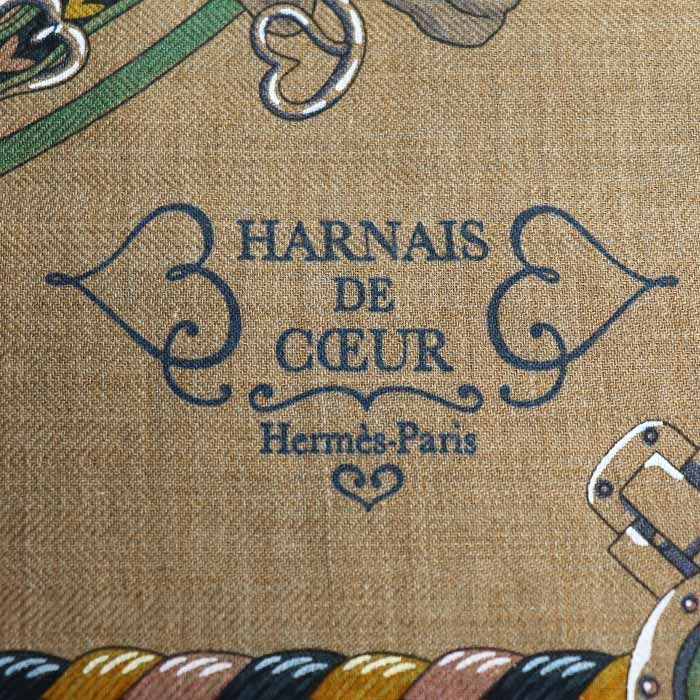 Hermes Carre 45 Gavroche Harnais DE Coeur Arnais De Coeur Scarf Caramel /