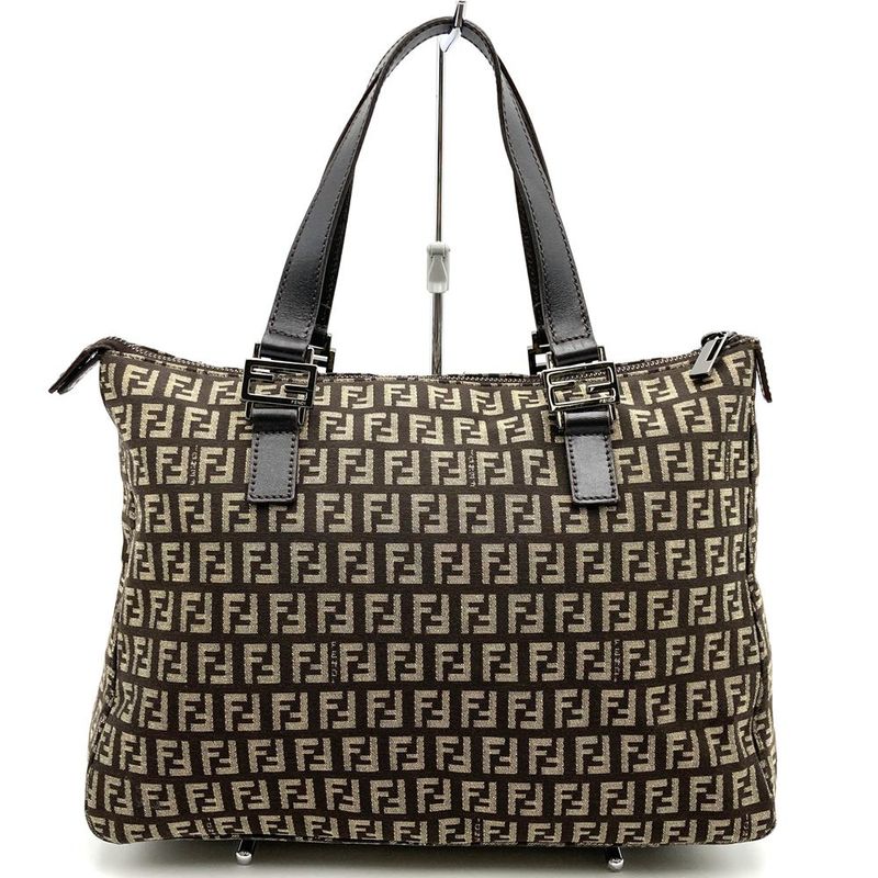 Fendi Zucchino Handbag Tote Bag Canvas Brown Women Men